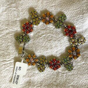 Brighton Garden of Eden Link Multicolor Enamel 7-8" Flower Crystal Bracelet -nwt